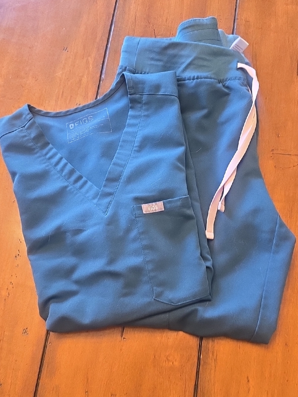 Figs OG Caribbean Blue Scrub Set with PinkDrawstrings